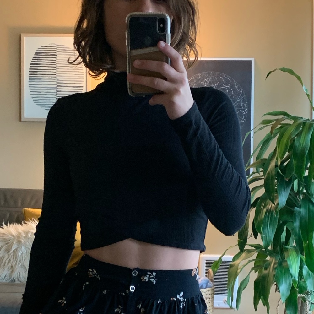 Nordstrom black turtleneck wrap crop top